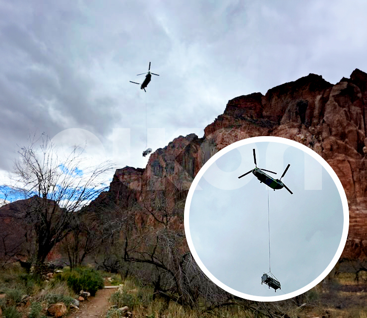 ELKON’s Mix Master airlifted by a Helicopter into the Grand Canyon